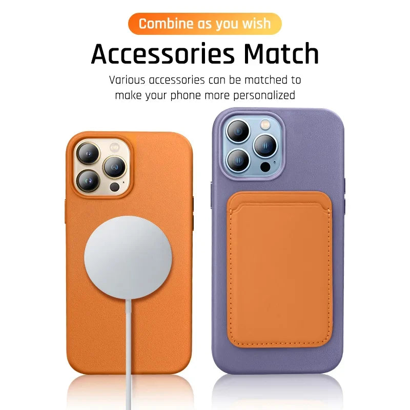 Original Leather Wireless Charging Animation Cases for iPhone 16 15 14 13 Pro Max Magsafe Phone Case Magnetic Cover Accessories