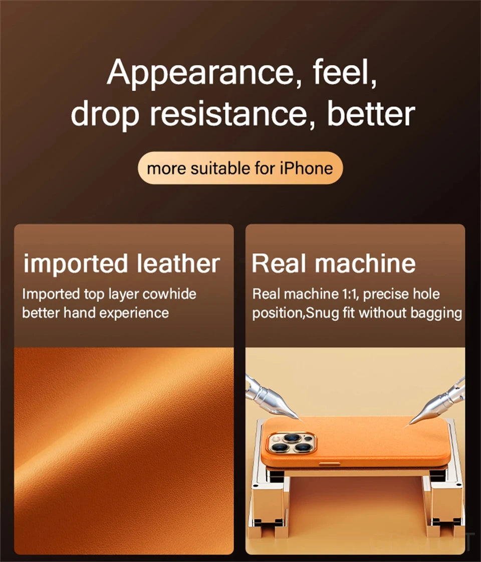 Original Leather Wireless Charging Animation Cases for iPhone 16 15 14 13 Pro Max Magsafe Phone Case Magnetic Cover Accessories