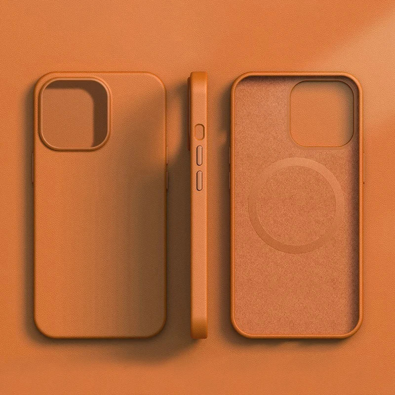 Original Leather Wireless Charging Animation Cases for iPhone 16 15 14 13 Pro Max Magsafe Phone Case Magnetic Cover Accessories