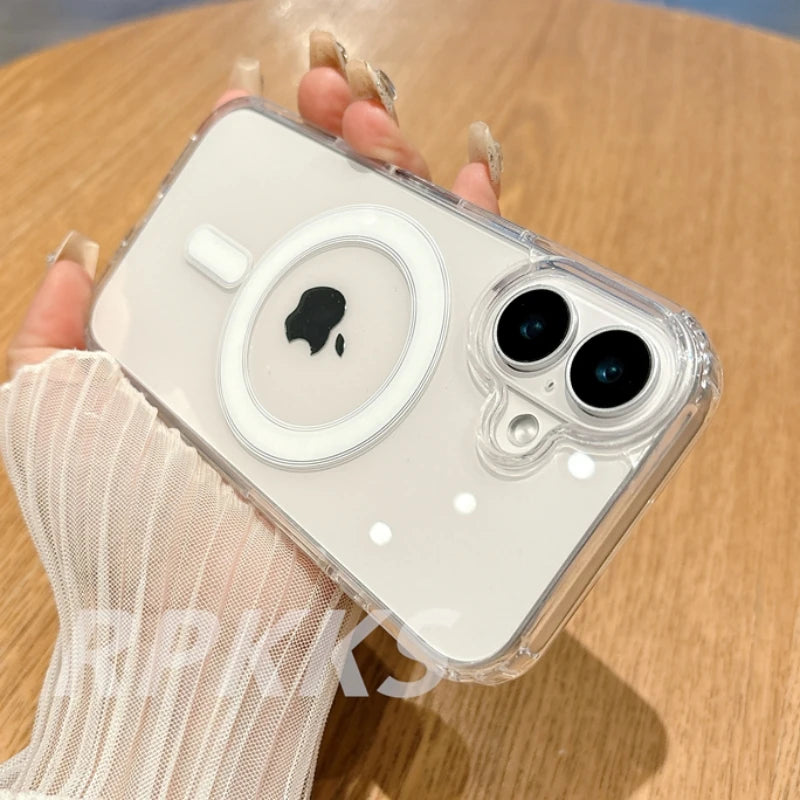 Transparent For Magsafe Magnetic Wireless Charge Case For iphone 11 12 13 14 15 16 17 Pro XS Max XR 16e 17 Air Hard Acryli Cover
