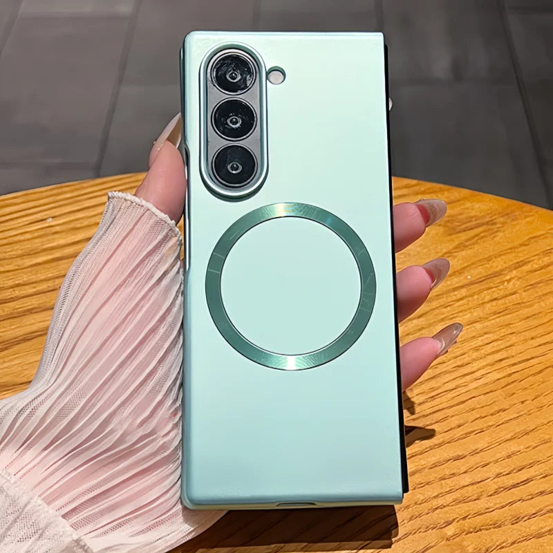 Ultra Thin Metal Paint Plating Magnetic Frosting Case For Samsung Z Fold 7 6 5 4 3 Slim Matte For Magsafe Wireless Charge Cover